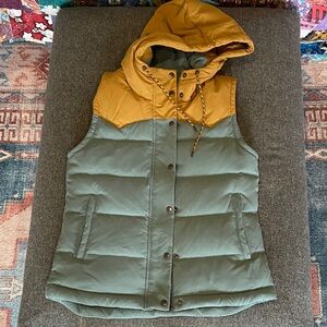 Patagonia Hooded Puffer Vest in Mustard and Sage